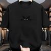 Men'S Casual Black T-Shirt with Cute Cat Design Soft Polyester Short Sleeve Summer Fashion Essential for Casual Attire Tops