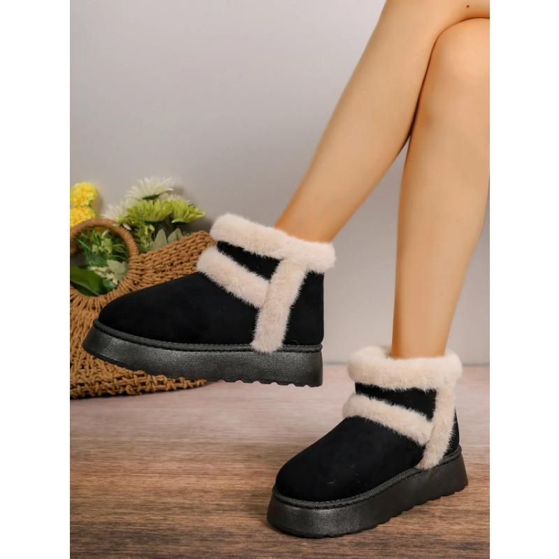 Women Snow Boots White Plush  Winter Snow Boots Flat Bottomed Short Tube Thick Sole Platform Comfort Warm Snow Cotton Shoes