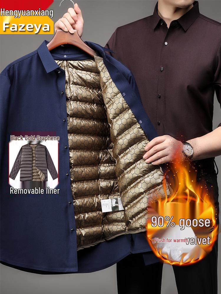 Men's Winter Goose Down Removable Long-Sleeved Shirt - Hengyuanxiang Colorful Sheep Collection for Middle-Aged and Elderly