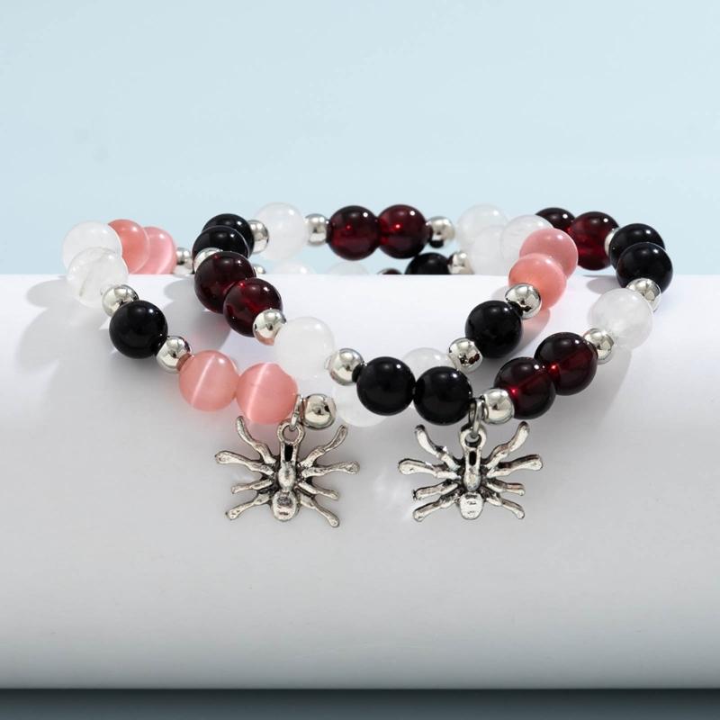 2pcs Horror Spiders Couple Bracelet Halloween Cosplay Costume Wrist Chain Trend Friendship Bangle for Daily Wear Jewelry