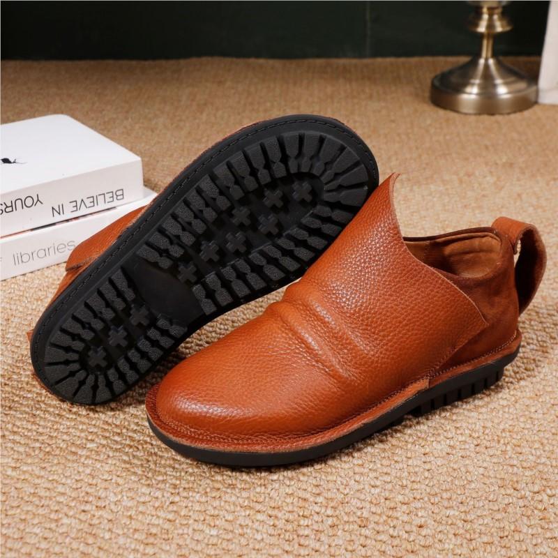 Johnature Miękka Skóra Bydlęca Damskie Wsuwane Buty Skórzane Miękka Podeszwa Retro Wszechstronne Płaskie Botki