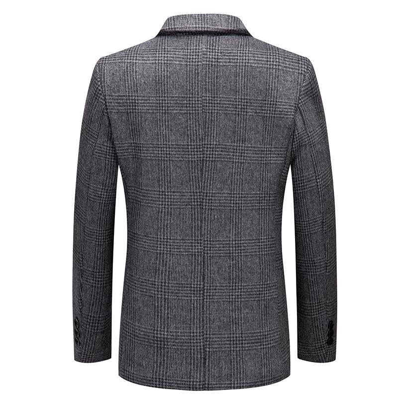 Autumn and Winter Men's Suit Fashion Thousand Bird Plaid Woolen Suit Men's Jacket Casual Non-ironing and Anti-wrinkle Small Suit