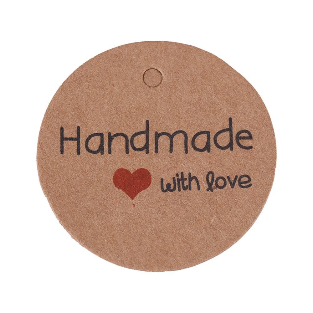

100pcs Brown Handmade Hang Label With String Kraft Paper Tags Price Tag Gift Tags Home Made Crafts Heart Handmade