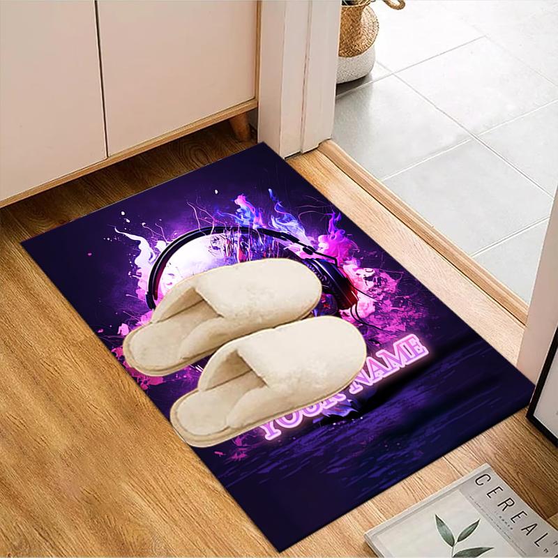 1PC Custom Name Skull Headphones Artwork Theme Floor Mat Ideal for Living Room, Game Rooms, Office, Bedroom Floor Mat Playful Design