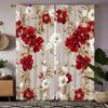 2-piece HD Digital Red Tie Bright Flower Curtain Home Decoration Style Decorate Living Room Bedroom Wear Rod Curtain Effect Styl