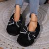 Cross-border versatile bow Doudou shoes fluffy bag heels home warm plush cute non-slip casual shoes
