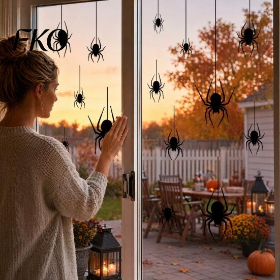 Party Window Decor Halloween Spider Static Cling, Black Silhouette Glass Wall Sticker, No Residue Self-Adhesive Decal Spooky Decal, for