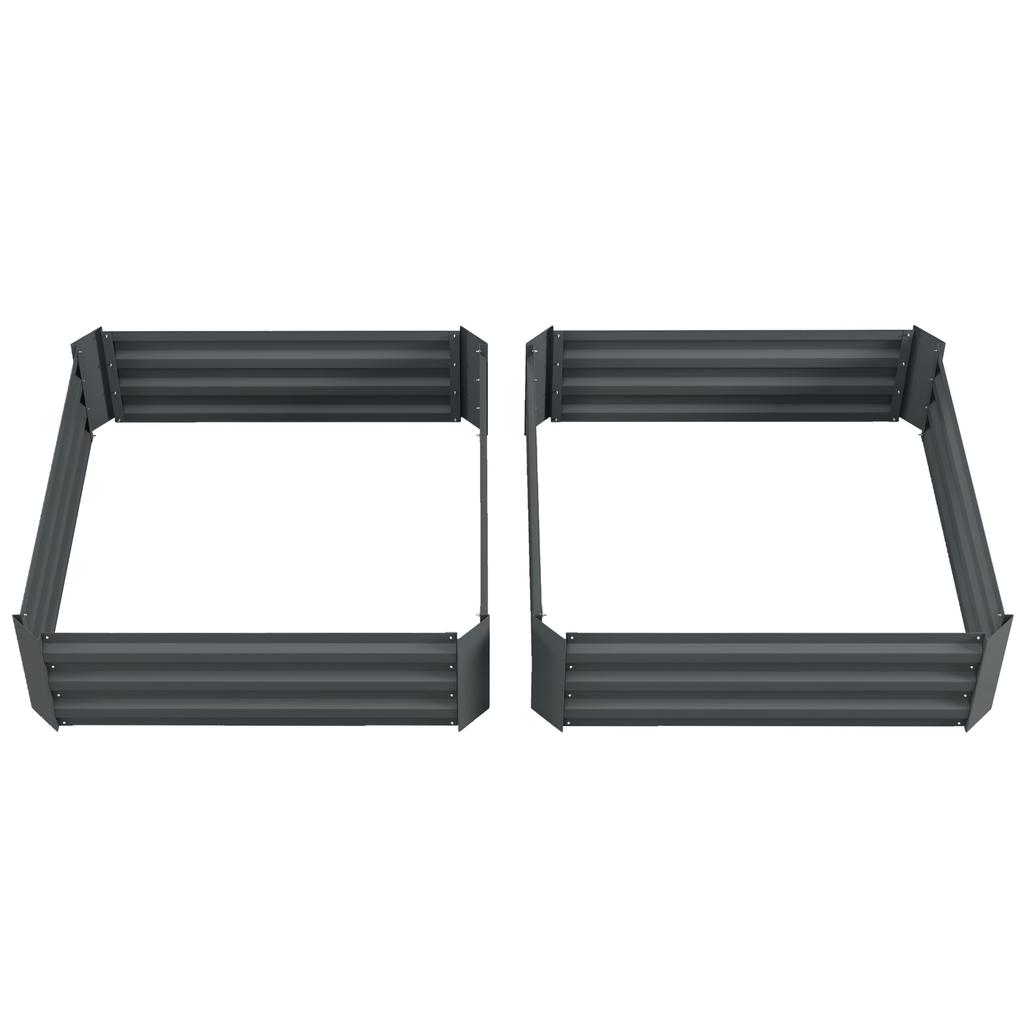 Set of 2 291L Raised Garden Bed, Elevated Galvanised Planter Box for Flowers, Herbs, 100x100x30cm, Dark Grey