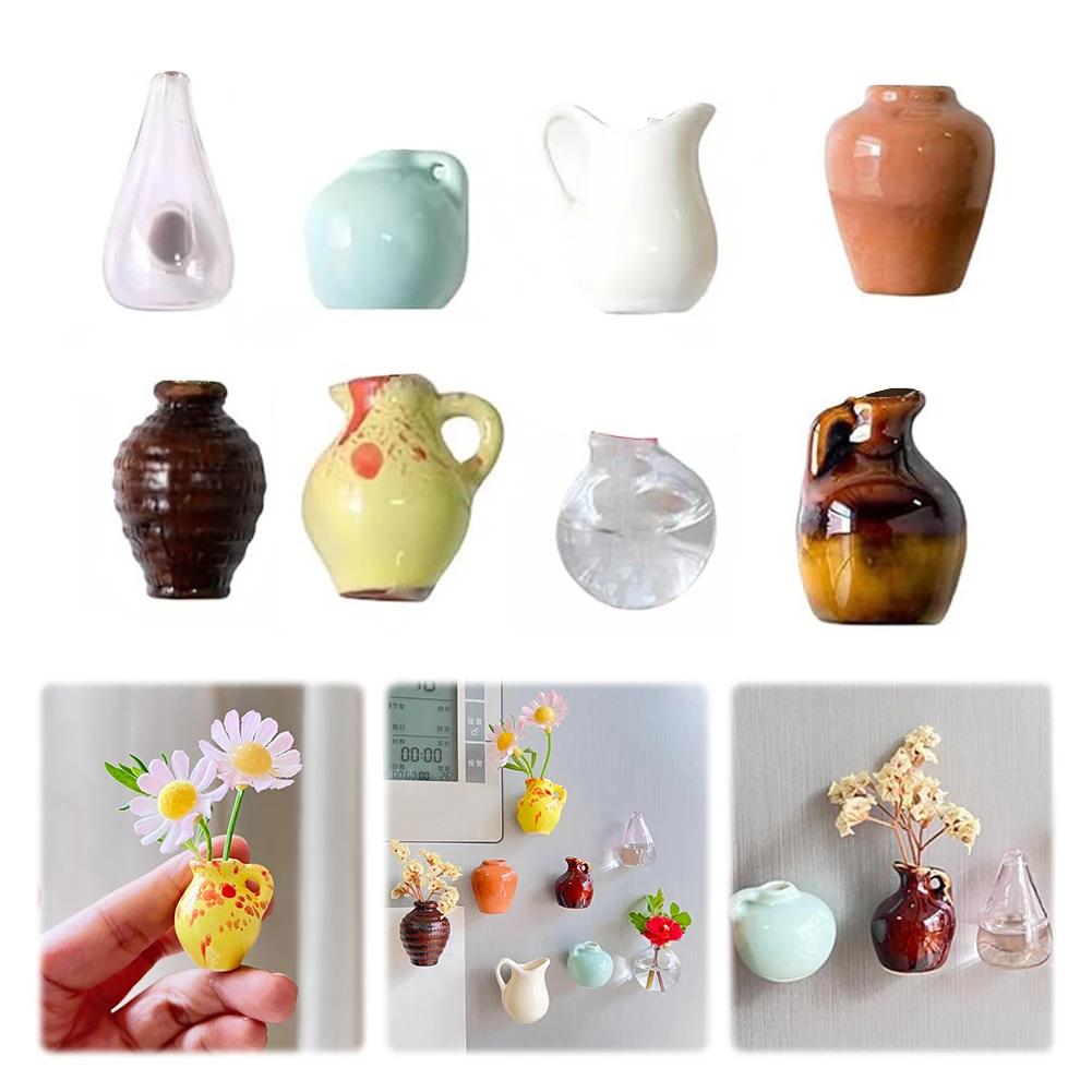 8pcs Cute Ceramic Vase Refrigerator Magnets 3D Fridge Magnets Refrigerator Stickers for Home Kitchen Office Locker Whiteboard