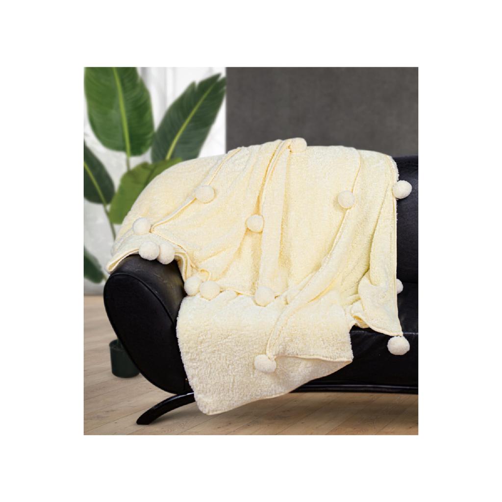 200 x 220 cm große Plüsch-TV-Decke mit Pompon (100 % lokal)