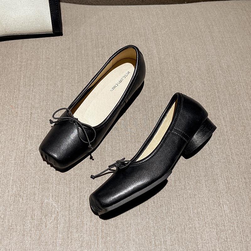 

Модные весенние и осенние туфли Мэри Джейн 2024 года с бантом, черные толстые туфли на плоской подошве, с мягкой подошвой, балетки с носом свиньи 40 чёрный