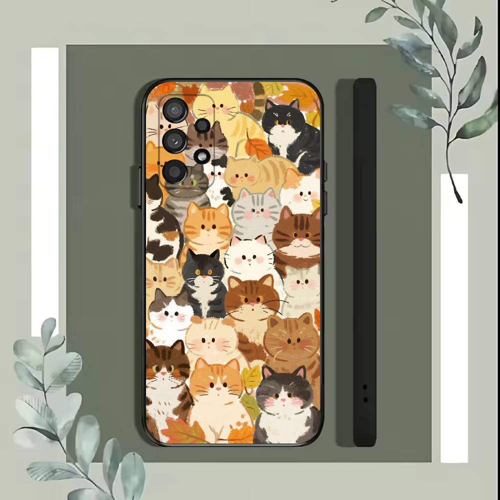 Urocza Popularna Kawa Kot Kreskówka Etui na Telefon Dla Samsung S25,S24,S21,S22,S23,S30,Ultra,S20,Plus,Fe,Lite,5G Czarne Pokrowiec