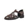 Fashion Women's Flat Sandals Round Toe Buckle Strap Narrow Band Shoes for Women Dress Roman Retro Solid Breathable Zapatillas De Mujer