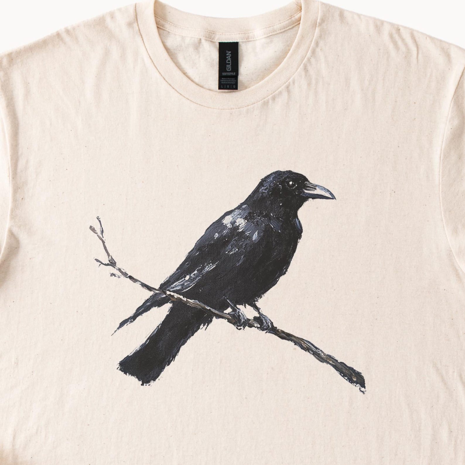 Black Raven T Shirt Bird Graphic Tee Nature Lover Gift Crow Tshirt Goth Vibe 110
