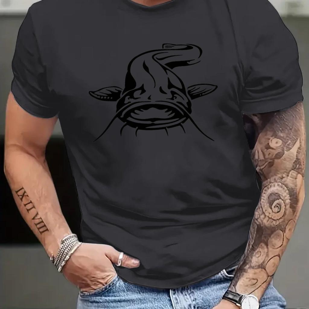 Catfish Head Graphic Tee Men Casual Cotton Short Sleeve TShirt Breathable Summer Fishing Tee