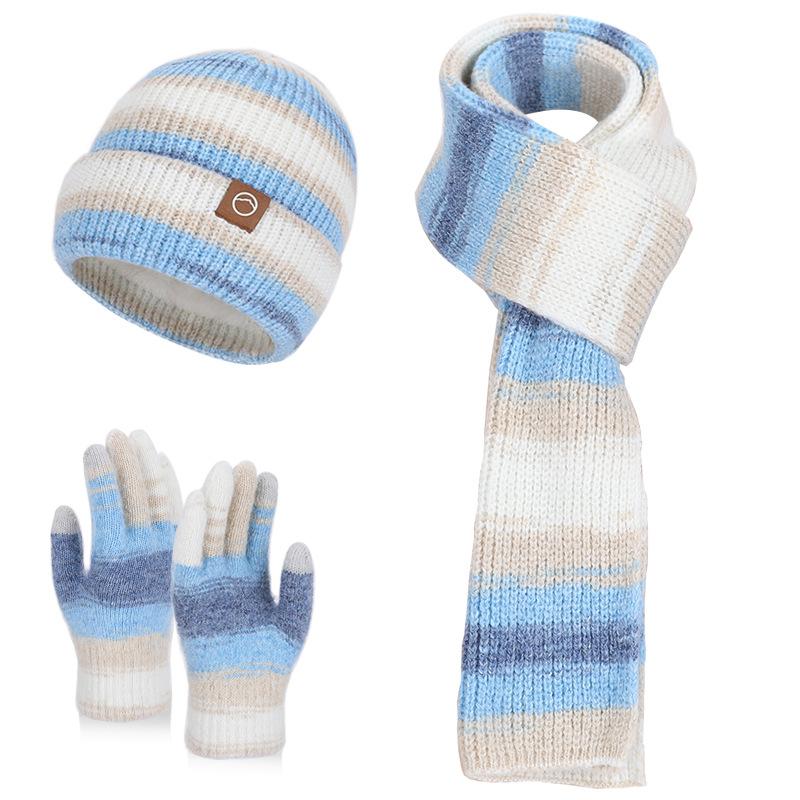 Winter Outdoor Warm Fashion Knitted Hat Women's Gloves Hat Scarf 3-Piece Set