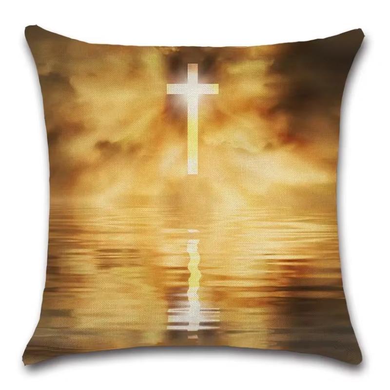 Jesus Christianity Cross Pattern Cushion Cover Cotton Linen Pillow Cover Decorative For Home Sofa Car Party Pillowcase 45X45Cm