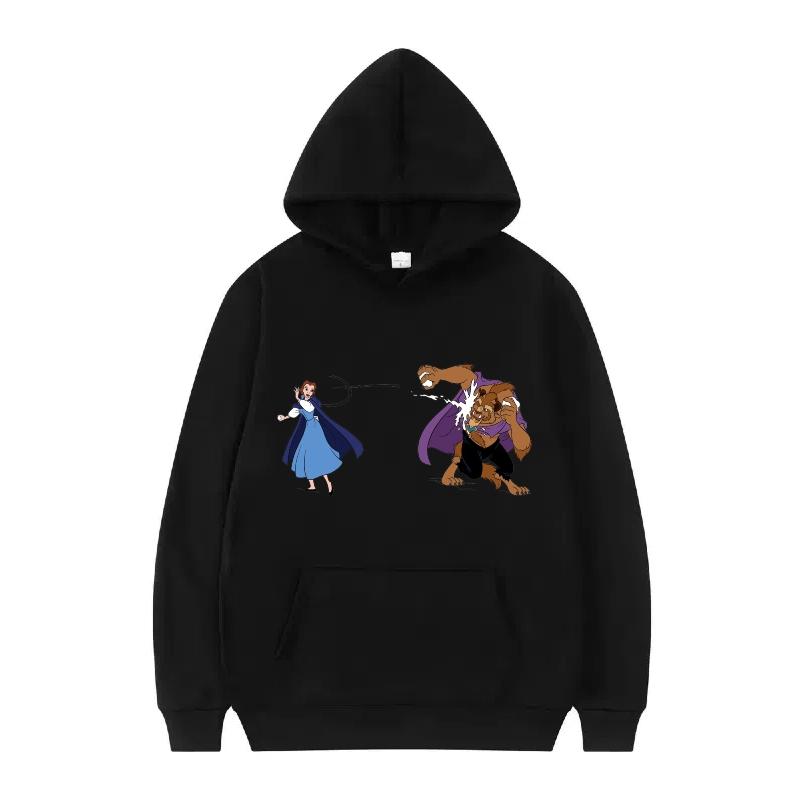 Disney Kráska a zvíře Princezna Vzor Dámské Volné Černé Podzimní Topy Oblečení Svetry Dámské Levné Y2k Mikiny Pánské Sportovní