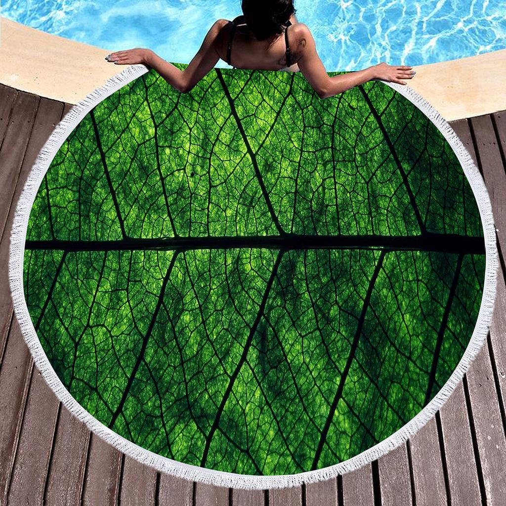 Green Yellow Leaves Print Round Beach Towel,Microfiber Circle Beach Towels Sand Free Quick Dry Picnic Yoga Mat Circle Tablecloth