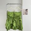 Retro temperament green bandeau bubble short skirt women's spring and summer birthday banquet evening dress dress