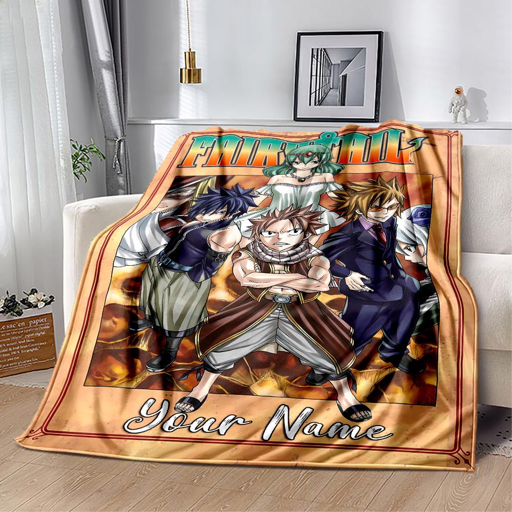 Fairy Tail Adventure Customize Text Blanket Cozy Customizable Blanket Ultra-Soft for Bedding Living Room Picnics Bed Four Seasons Multipurpose