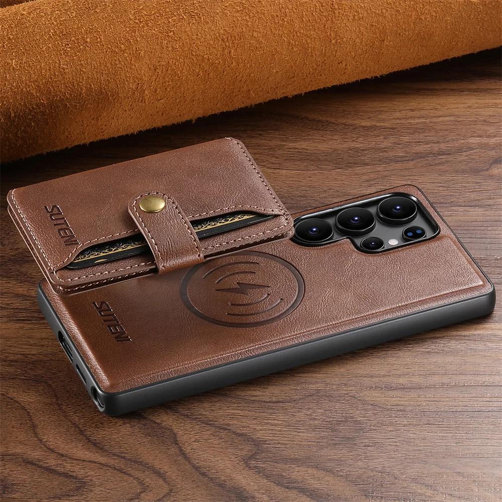 For MagSafe Magnetic Detachable Wallet with Card Holder Phone Case for Galaxy S25 S24 S23 S22 Ultra Leather Protective Cover