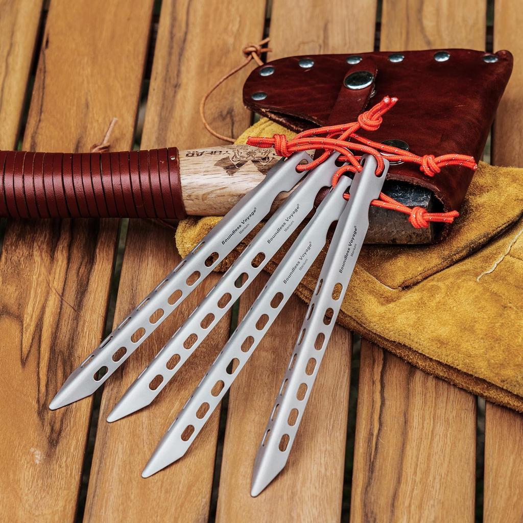 Boundless Voyage Titanium Alloy Pegs Set of with Reflective Rope Tent Pegs Ultra Light Durable Camping Pegs for Tent Tarps Stake Solid Mountain