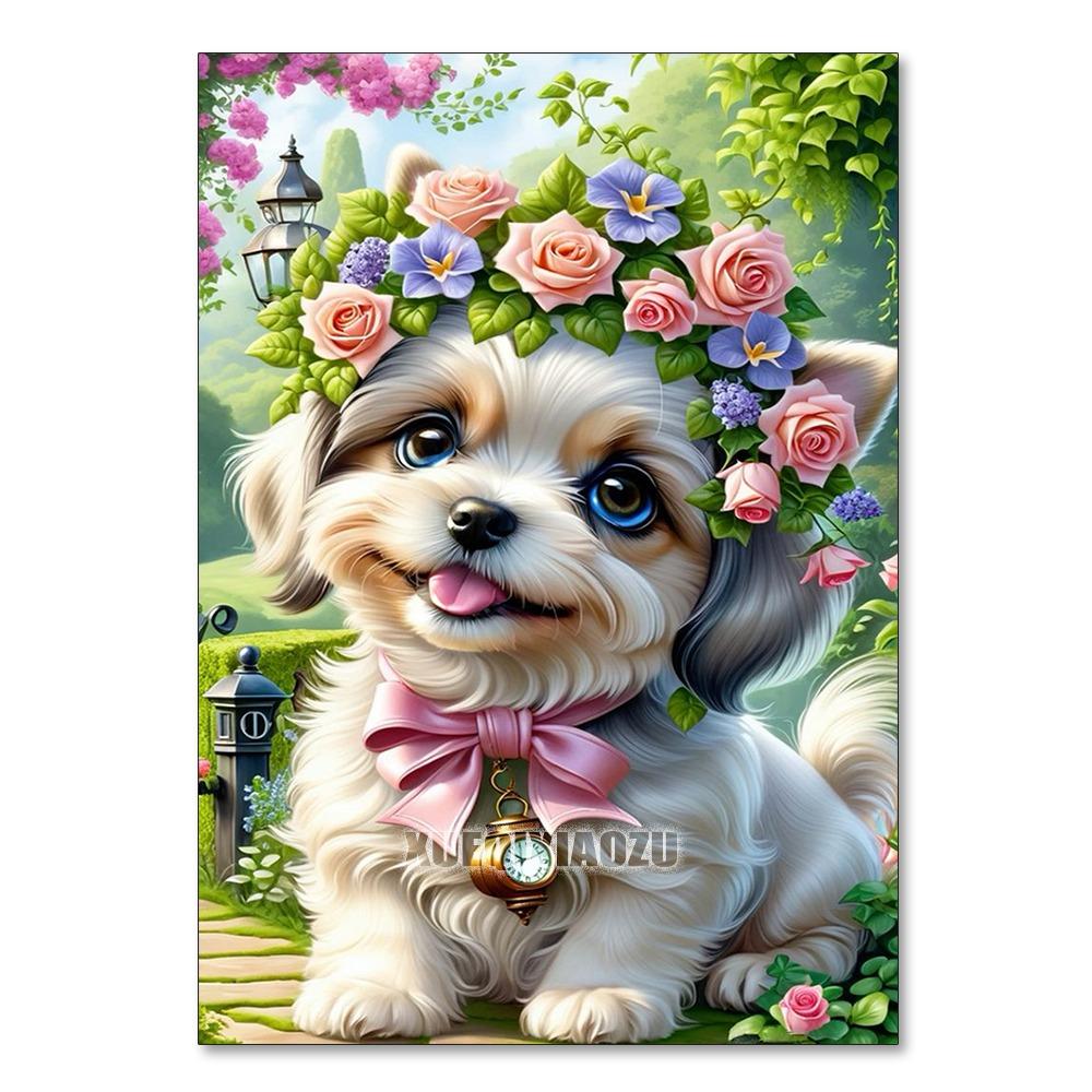 DIY Diamond Painting Cute Little Dog Cross Stitch Kit Mosaic Art Diamond Painting Full Circle Diamond Home Decoration