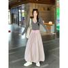Kumikumi Design Temperament Fake Two Pieces Long sleeve Knit Women Autumn High Waist Slimming Skirt Two-piece Set
