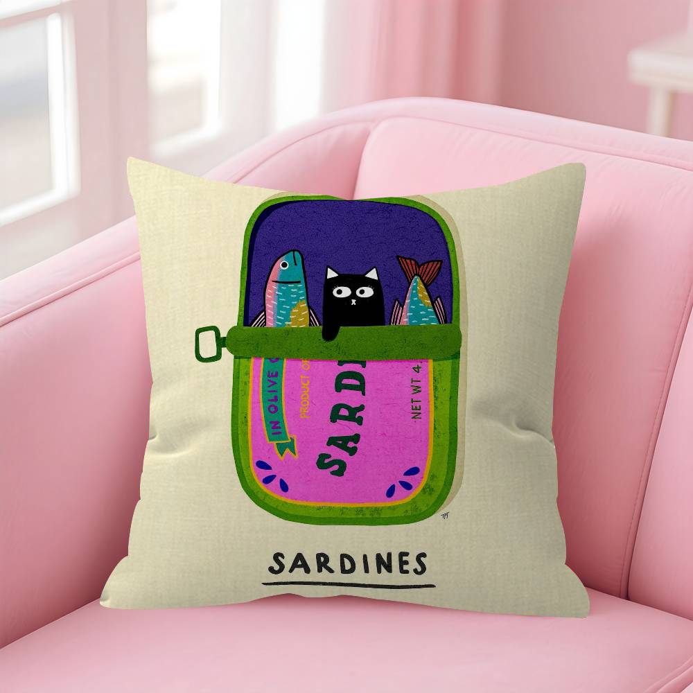 Anime Sardines Art  Pillow Cushion Cover Pillowcase Living Room Sofa Home Decor Customized