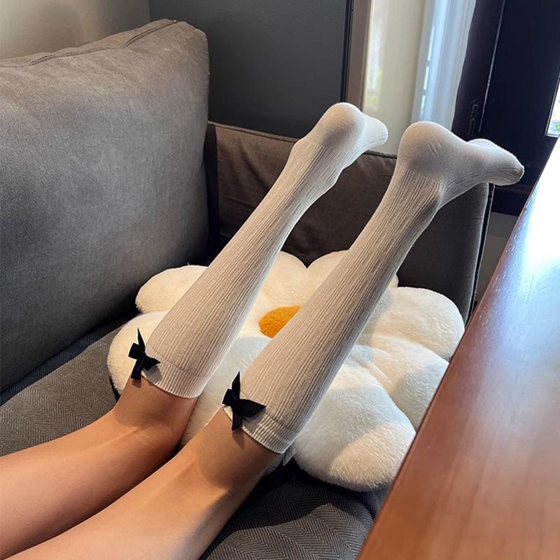 

Women s Black & White Bow Knee-High Slouch Socks - JK Style Slimming Dance Socks