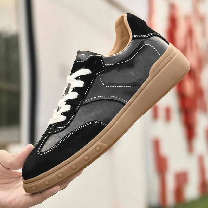 Fashion Italian Casual Flat Designer Vulcanized Shoes Classic Men Lace Up Outdoor Walking Oxford Shoe Genuine Leather Comfy Office Shoes