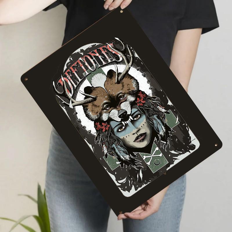 

Deftones Band Art Metal Sign Wolf Headdress Girl Illustration Vintage Home Decor Wall Hanging 20x30cm（7.8x11.8inch）