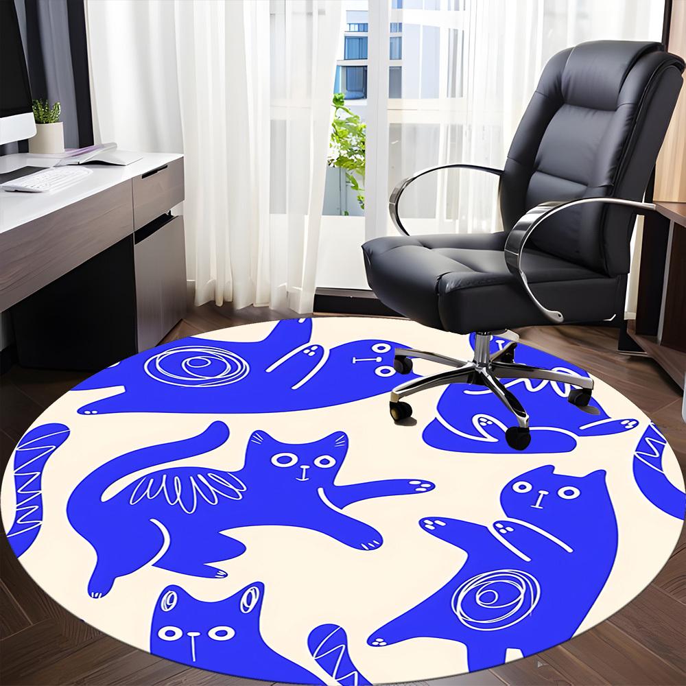 1pc Cat Pattern Office Round Area Rug, Indoor Mat Suitable For Office, Under Office Chairs Bedroom Living Room Home Decor, Room Deco