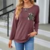 Vår og høst Dame Ny Mote Leopard Søm Langermet T-skjorte Damer Casual Topper