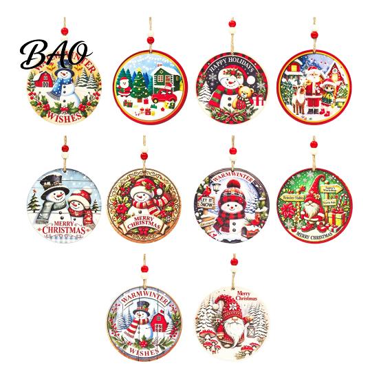 Rustic Xmas Tree Pendants Christmas Wooden Hanging Sign with Hemp Rope, Holiday Wall Decor Indoor for Home Party Decoration, Solid Wood Festive