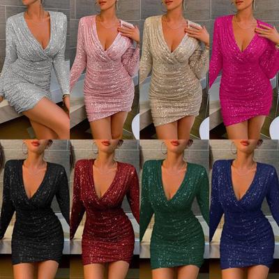 2025 Autumn/Winter Women's Sequin V-Neck Dress - European & American Style