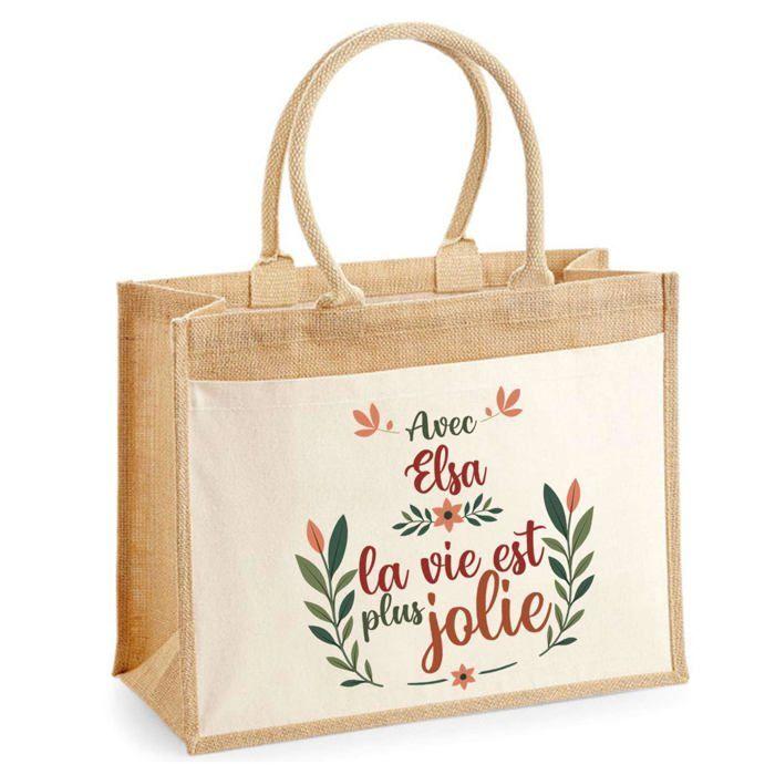 Sac cabas - PLANETEE - jute avec poche Elsa la vie est plus jolie - jute naturel - 43x33 cm - imprimé en France