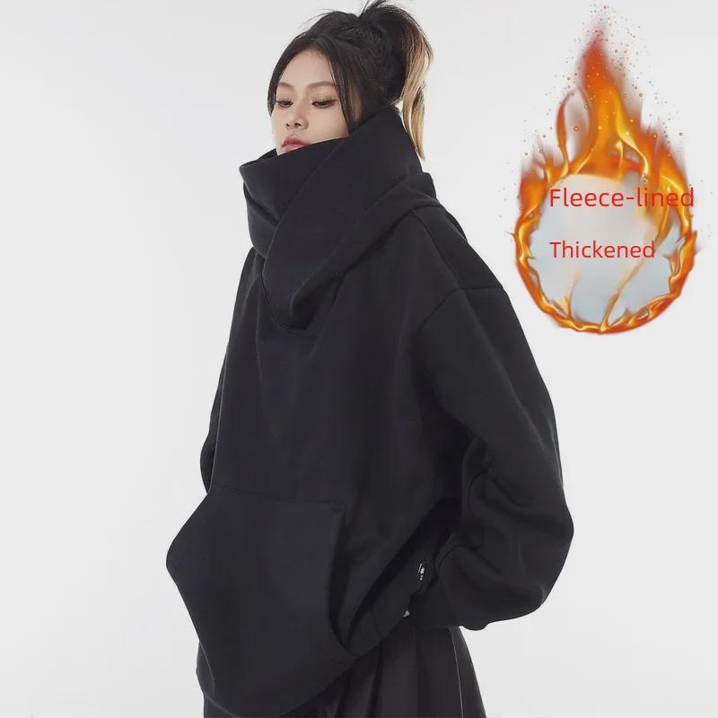 

Толстовка унисекс из плотного хлопка с капюшоном - Осень/Зима, свободный крой, утепленная утолщенным бархатом 3XL