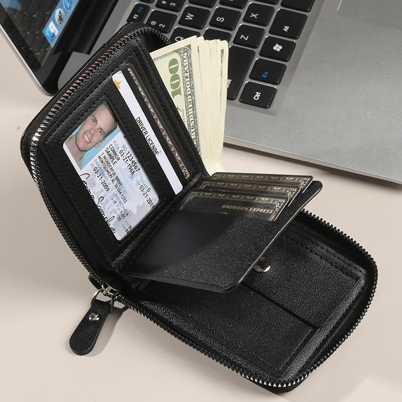 Schoolbag Men's Short Wallet Splicing Stone Pattern Large Capacity Tri-fold Bag Zipper Change Bag Multi-Card Position Wallet Tide