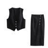 Women's European & American Short Denim Vest + Double Lapel Midi Skirt Set