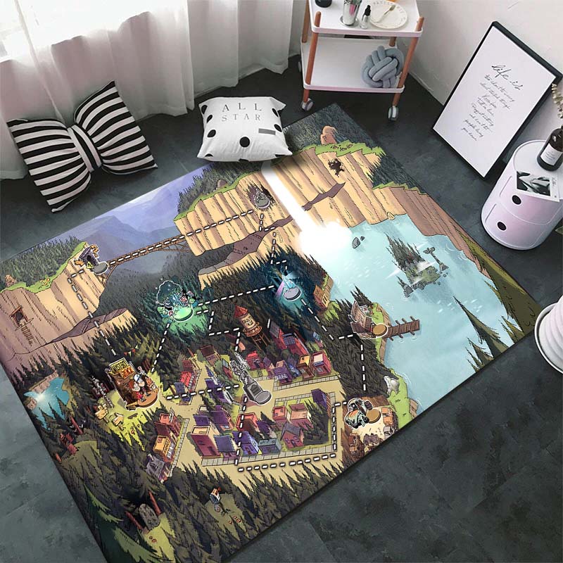 Gravity-Falls Cartoon Pattern Room Carpet Rug for Home Living Room Bedroom Sofa Decor Kids Play Area Rug Non-slip Floor Mat Gift
