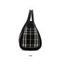 Women's Canvas and Genuine Leather Tote Bag Plaid Design Top Grain Cowhide Shoulder Handbag for Everyday Use Black and White