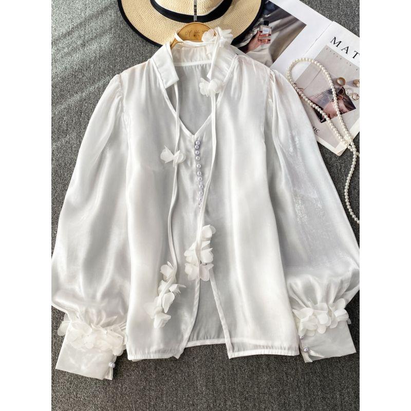 Lantern Long Sleeve V Neck Gloss Casual Top Pullover