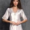 Ice Silk Lace Mini Dress Bottom Dress Nightwear Short Sleeve Nightdress V Neck Autumn Korean Classic Basic Elegant Homewear