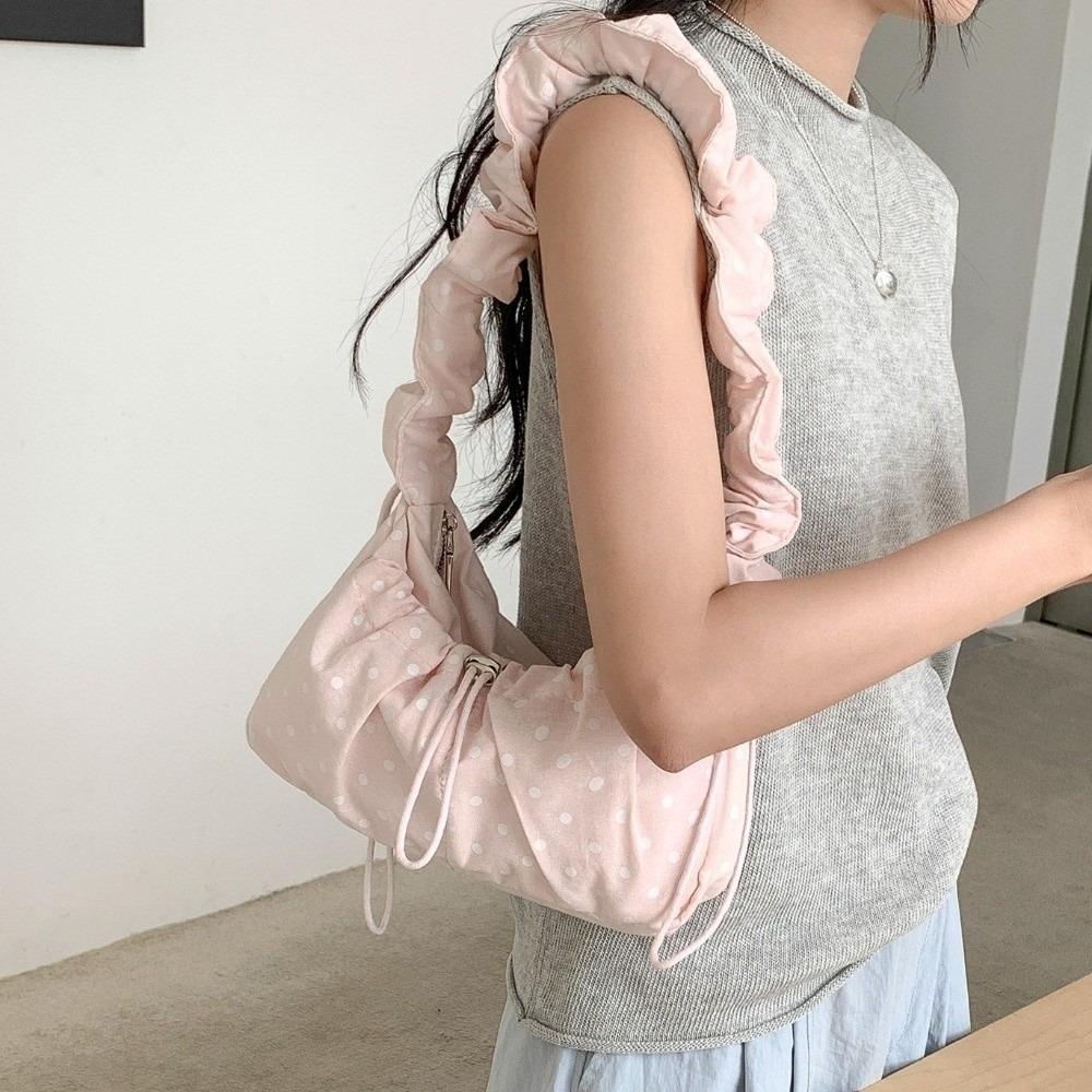 Korean Style Drawstring Shoulder Bag Versatile Pleated Strap Tote Bag Travel