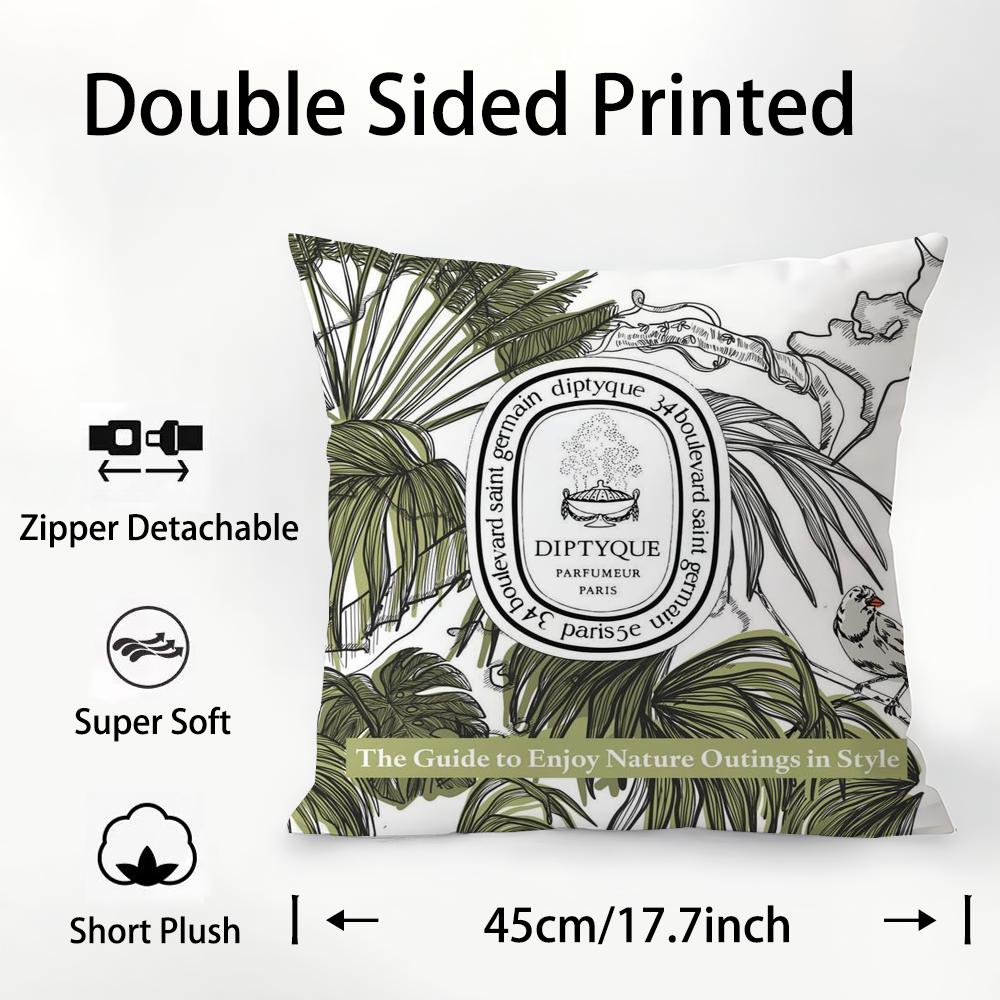 Luxury D-Diptyques Pillow Case Plush Fabric Soft Double Sided Print Sofa Cushion Cover Throw Pillow Covers