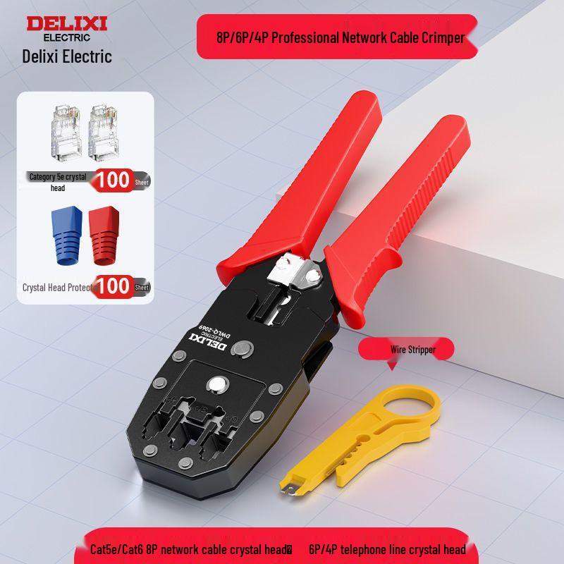 Professional Grade Network Cable Crimper Set with Wire Stripper and Cutter for Category 6 and 6P8P Crystals