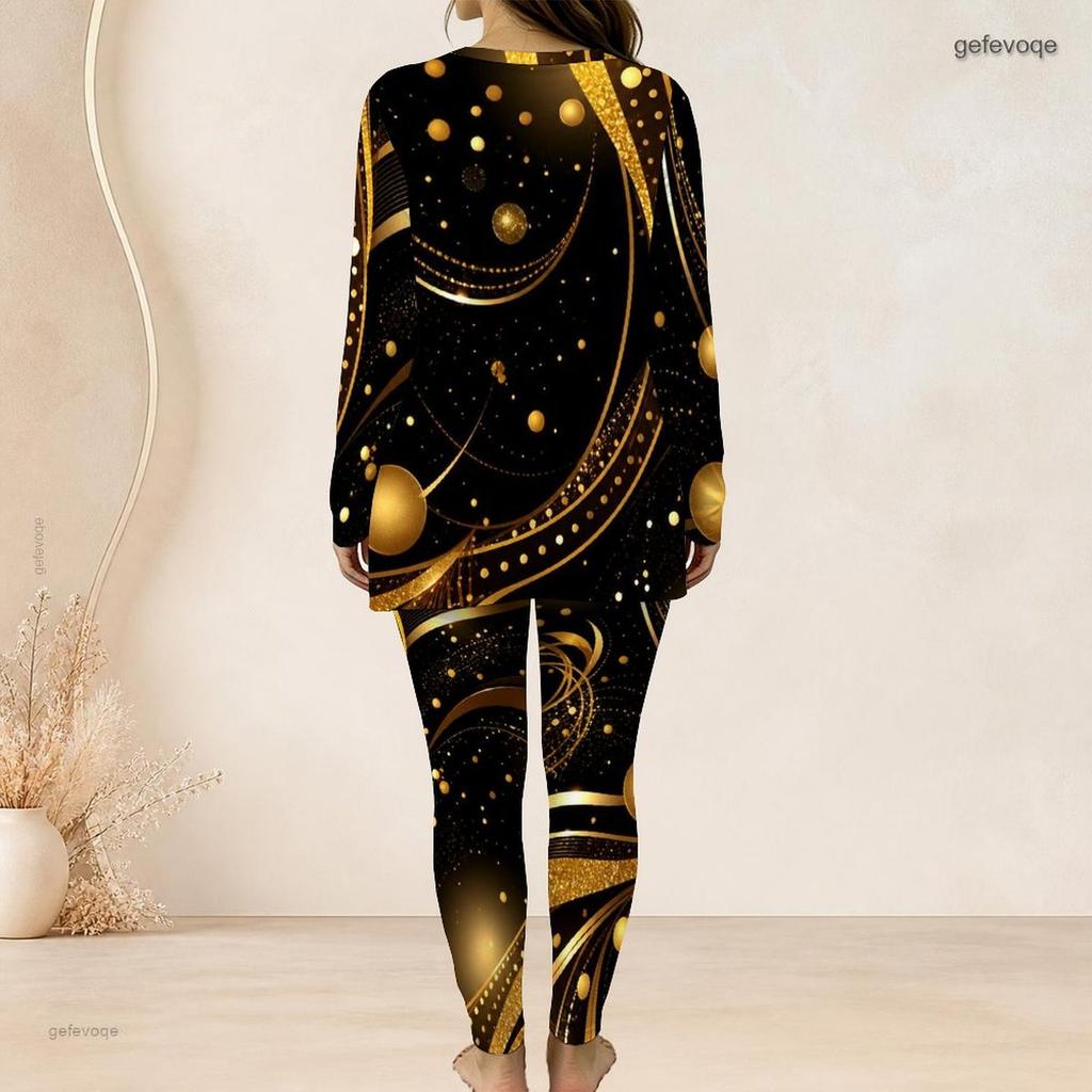 Women Plus Size Two Piece Set Round Neck Long Sleeve Colorful Printed Longline Top Fitted Pants