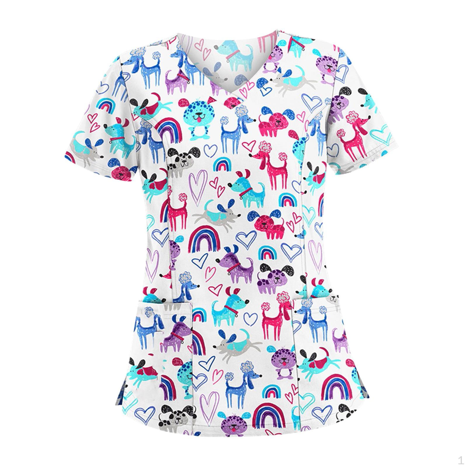 

Хірургічна сорочка для грумерів домашніх тварин, Легка у догляді, Елегантна, Професійна, З коротким рукавом, Робочий одяг медсестри XL_White Heart